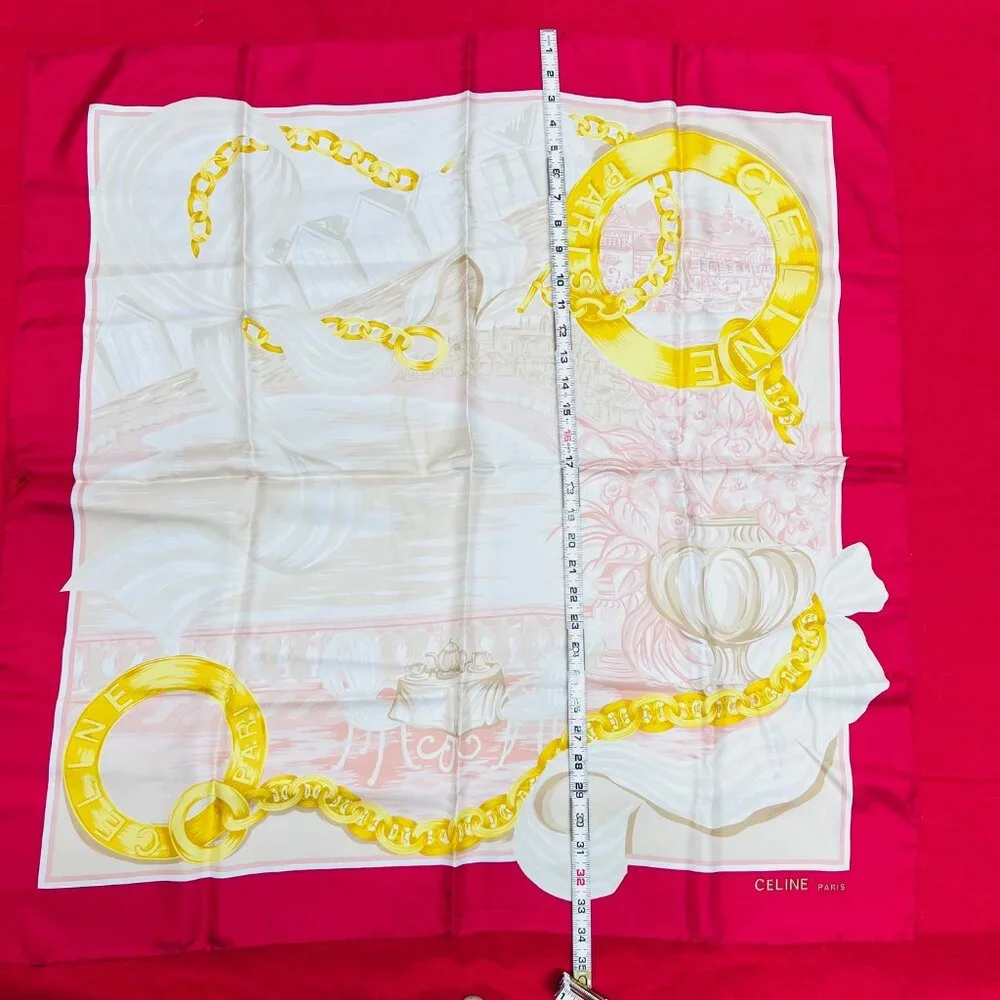 Vintage Celine Paris 100% Silk Scarf Satin 34